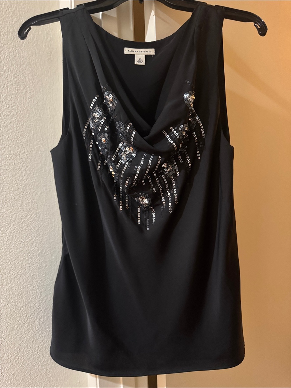 Banana Republic Black Sleeveless Sequin Drape Neck Tank